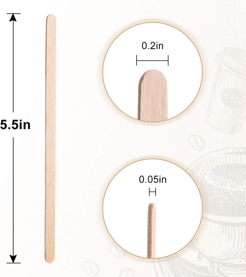 YANPROG Wooden Coffee Stirrers 5.5" Coffee Stir Sticks 100 Pcs, Natural Birch Round End Thick Birch Wood Eco-Friendly， Suitable for Coffee, Cocktail and Hot Drinks - Image 5